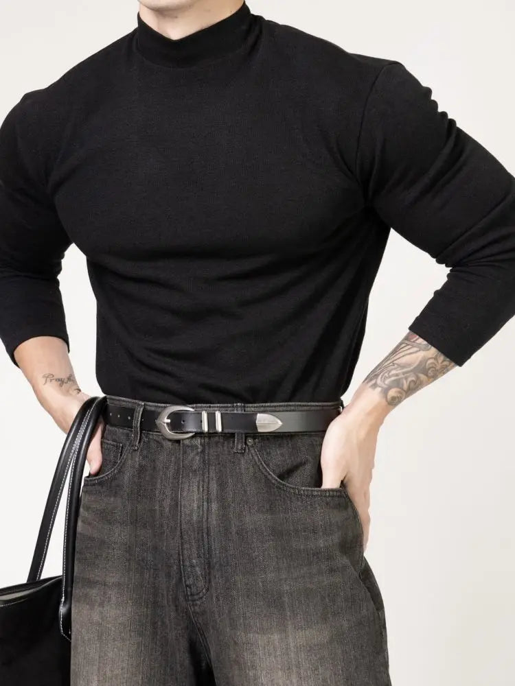 Camiseta deportiva para hombre, traje de entrenamiento de primavera y otoño, cuello alto roscado, corte ajustado, deportes, secado rápido, transpirable, mangas largas