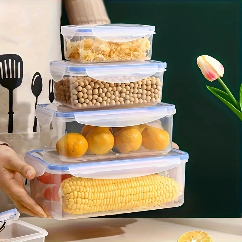 Contenedor de Almacenamiento de Alimentos Transparente 8 Piezas con Tapa - Multicompartimentos para Frutas, Verduras, Pasta - Polipropileno