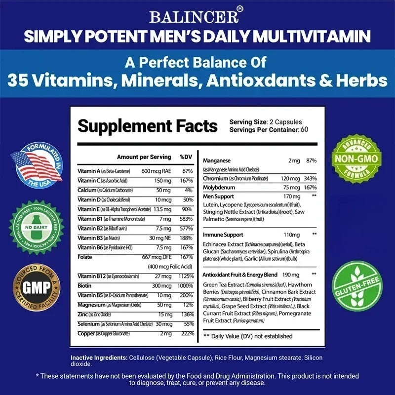 Multivitamina para Hombres Daitea | Apoyo para Energía, Corazón, Inmunidad y Salud de la Próstata