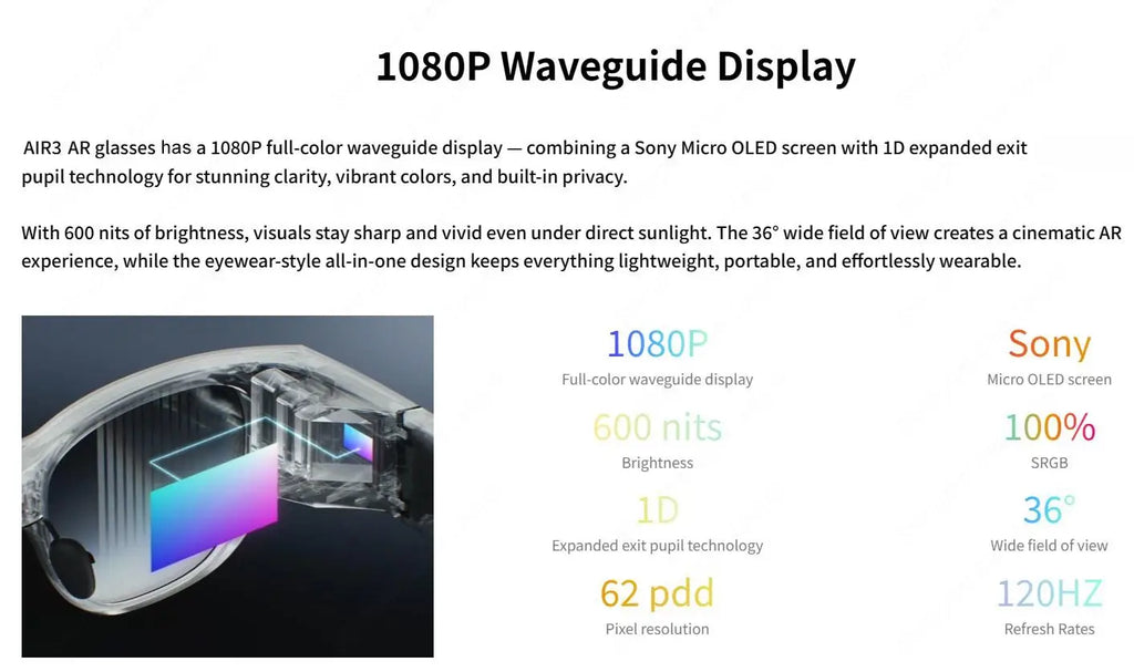 Gafas Inteligentes AR INMO AIR 3 - Realidad Aumentada 1080P con Cámara 16MP y Android