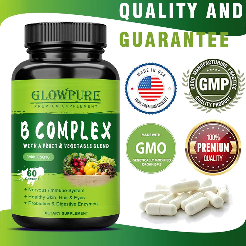 Complejo de Vitaminas B para Energía y Sistema Nervioso | Apoyo a Inmunidad, Corazón, Cabello, Piel y Uñas