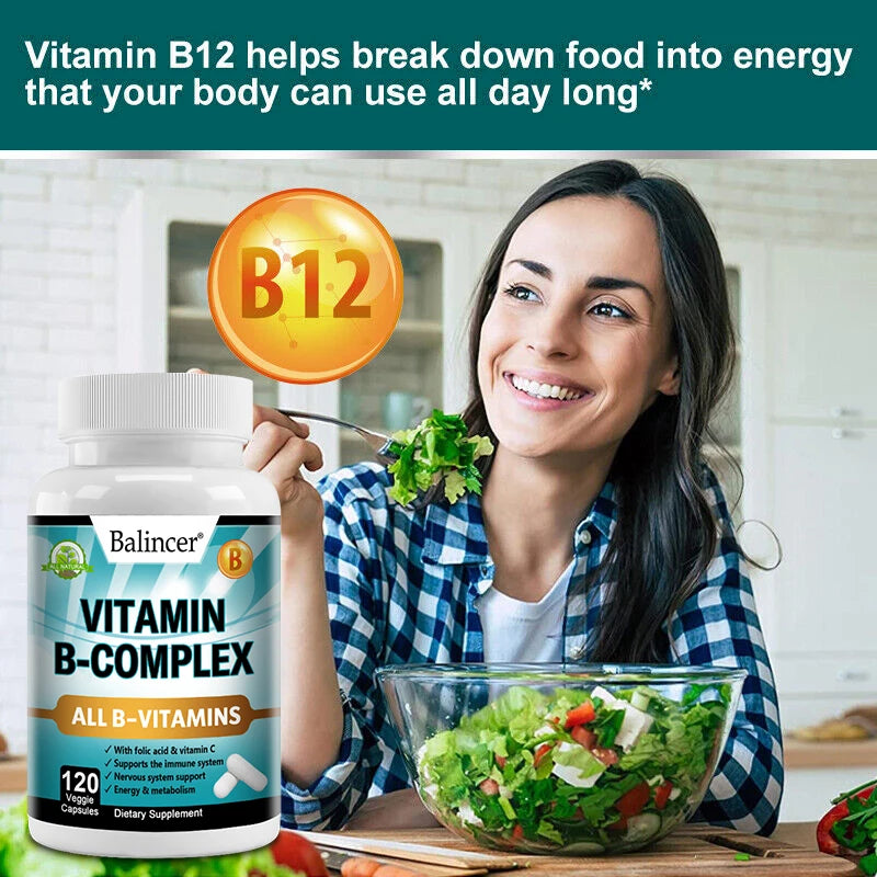 Complejo de Vitamina B Balincer con Ácido Fólico y Vitamina C | Apoyo para Energía, Sistema Nervioso e Inmunidad