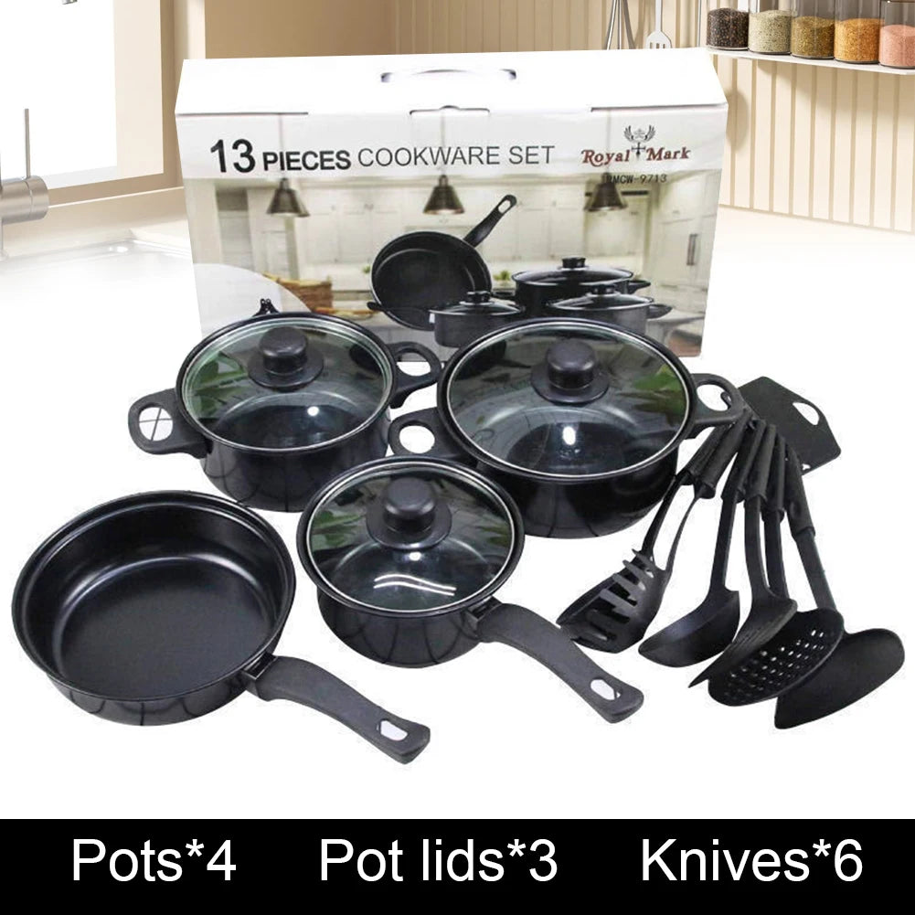 Juego de Utensilios de Cocina Antiadherentes de 12 Piezas, Olla con Tapa, Olla para Leche, Sartén Profunda de Piedra Maifan, Juego de Ollas para Todo Tipo de Cocina