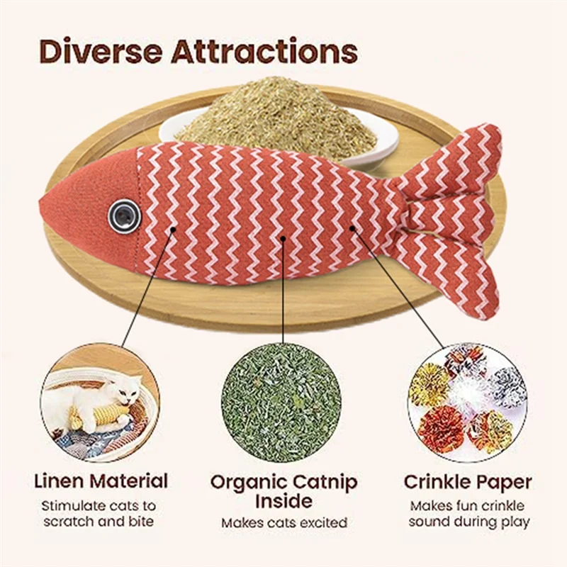 AA81-Pez para gatos, mascota con hierba gatera para masticar gatos para adultos de interior aburrido, paquete de 3