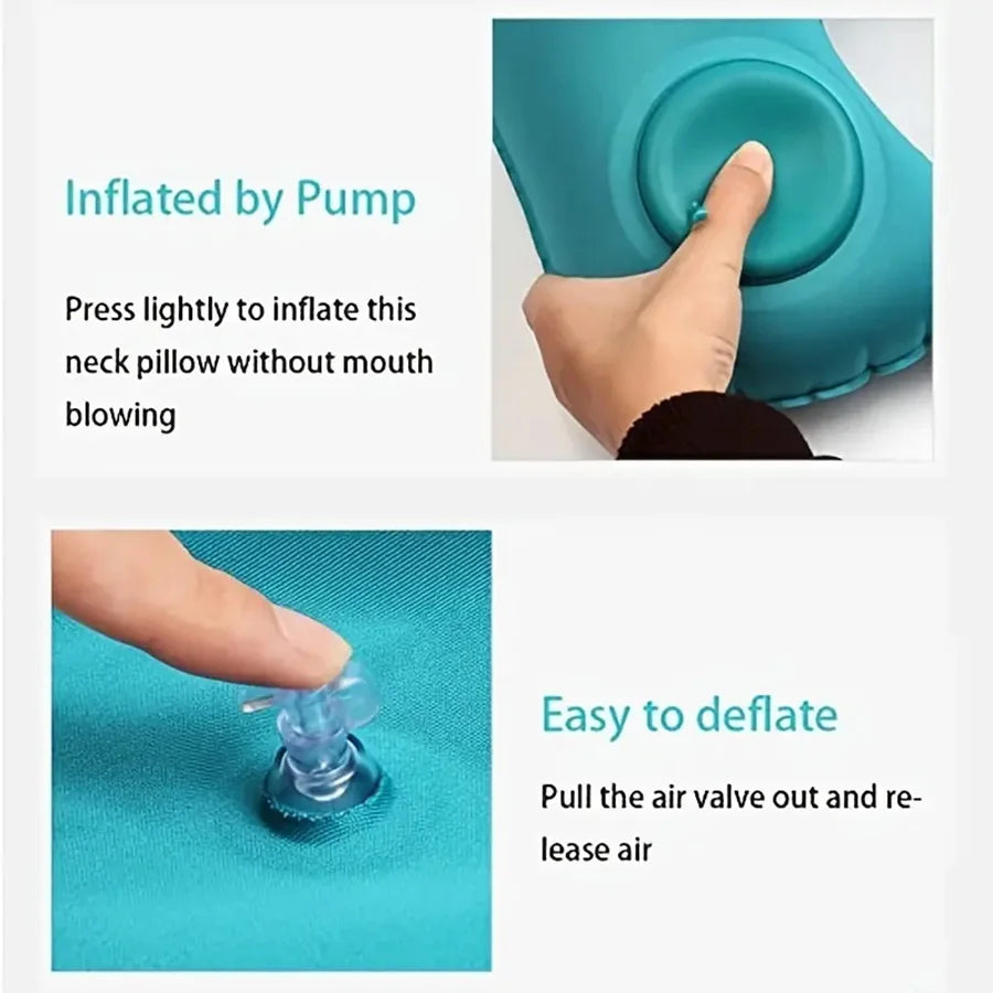 Almohada inflable flocada para el cuello, portátil, que se puede almacenar y llenar, adecuada para viajes al aire libre, viajes de negocios, camping