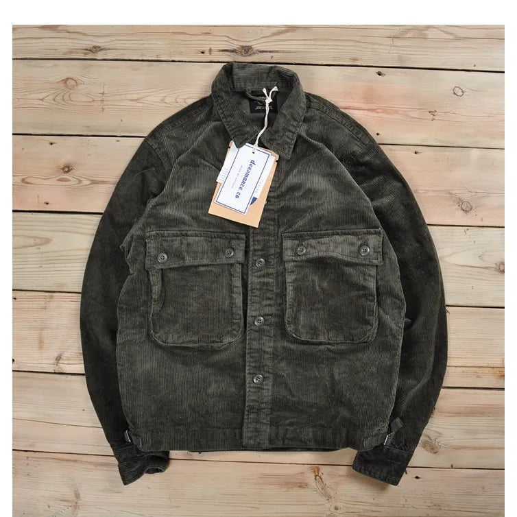 Chaqueta de pana de manga larga estilo japonés retro para hombre, ropa de trabajo informal de moda versátil para otoño e invi...