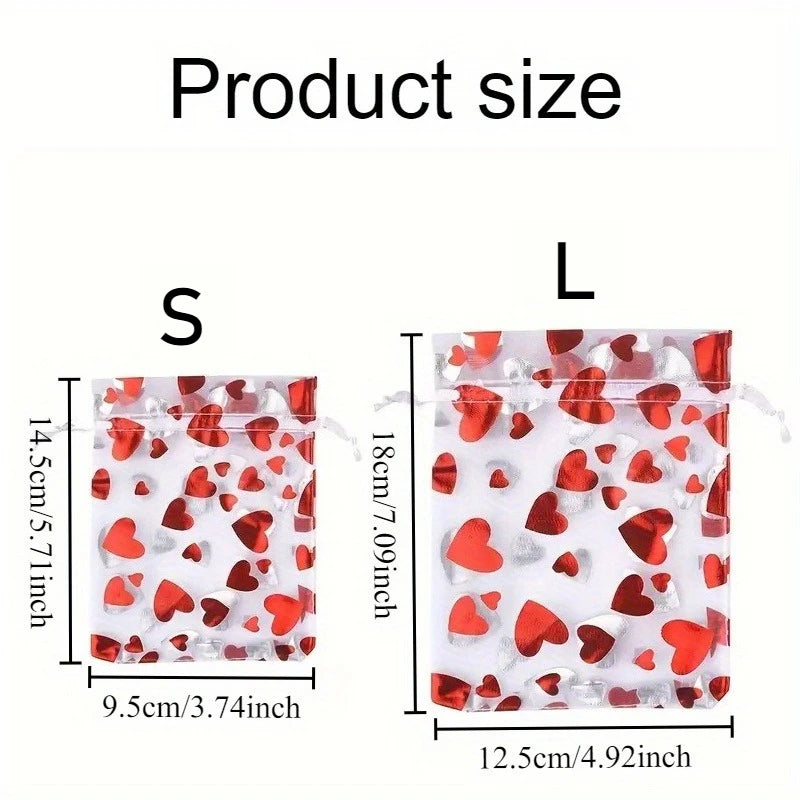 Bolsas de Organza para el Día de San Valentín, Bolsa de Organza con Cordón de Corazón, Bolsa de Regalo para Dulces, Joyas, Boda, Fiesta, Embalaje de Regalos