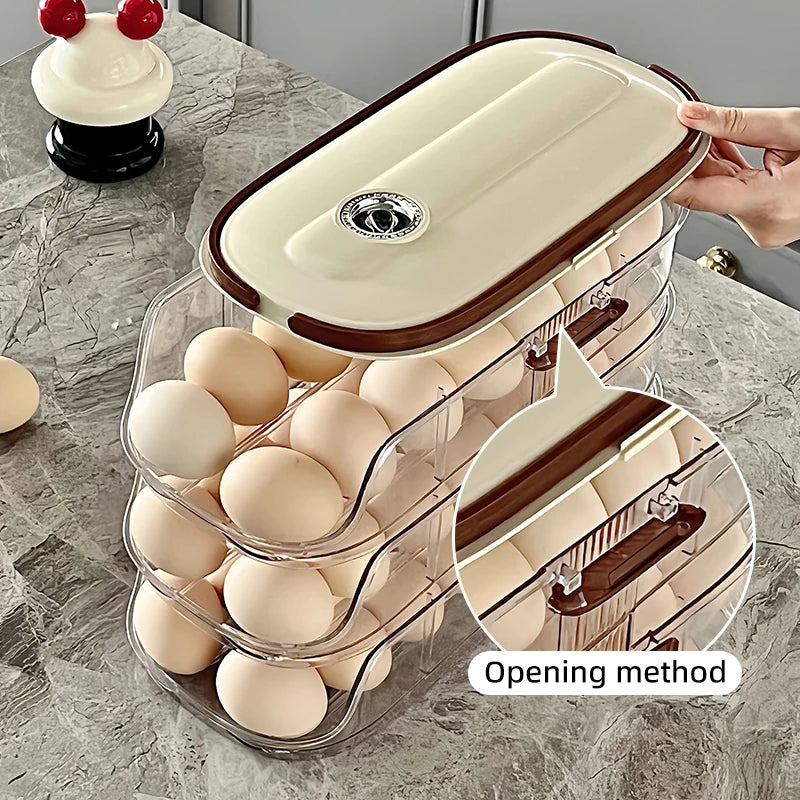 Caja de almacenamiento de huevos para refrigerador doméstico, soporte para huevos rodante automático, organizador de rodillos para huevos, estante para huevos para encimera de cocina, 1 Uds.