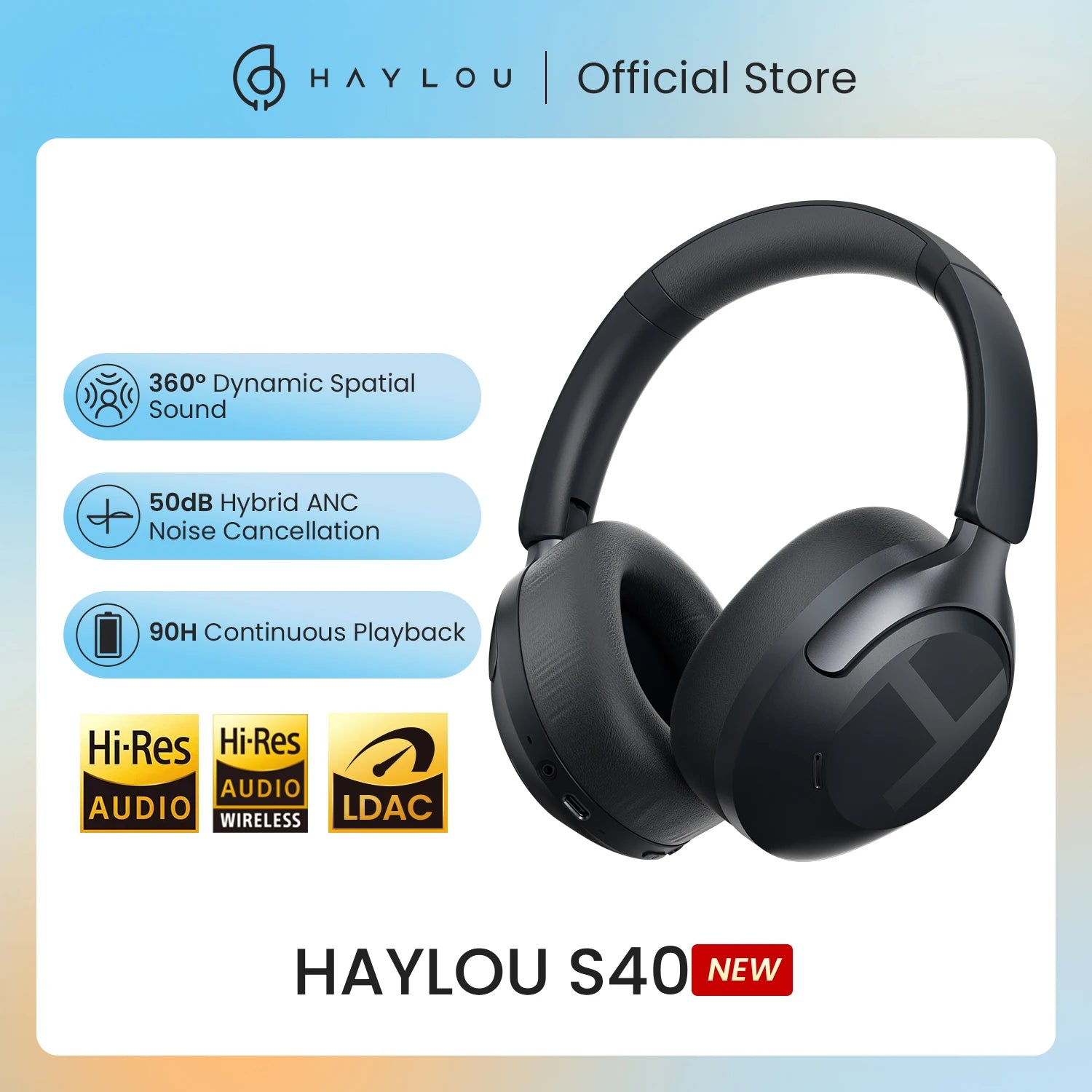 Auriculares HAYLOU S40 ANC con Cancelación de Ruido 50dB - Bluetooth 6.0 LDAC