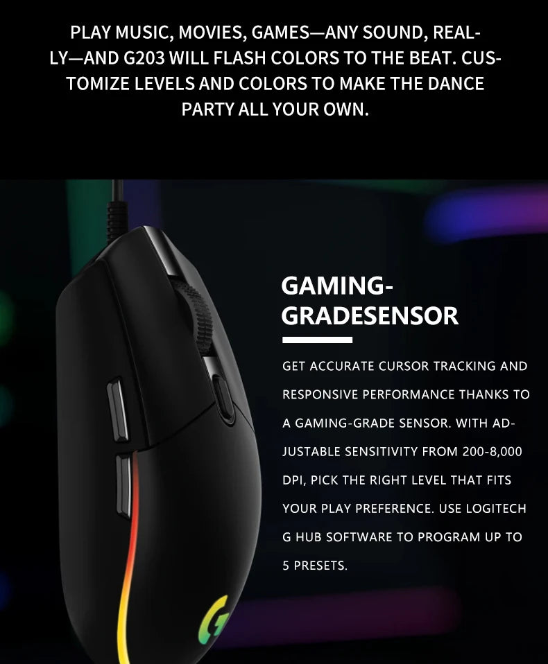 Mouse Gamer Logitech G102 | Sensor de Alta Precisión, Iluminación RGB y Rendimiento Duradero