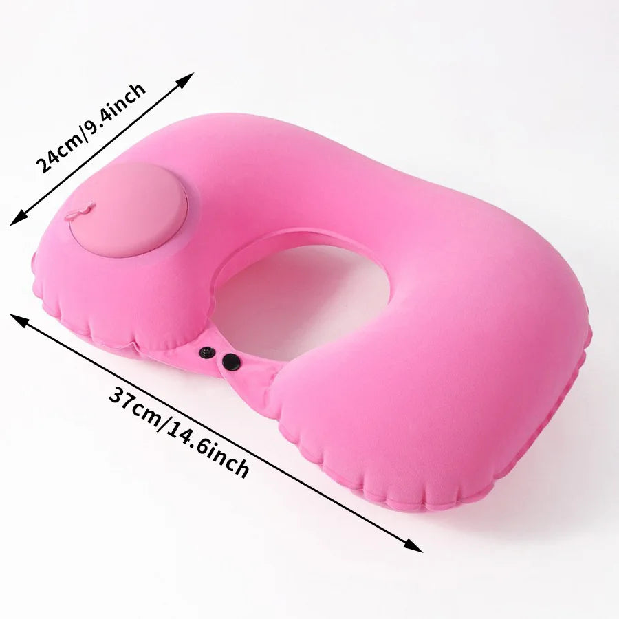 Almohada inflable flocada para el cuello, portátil, que se puede almacenar y llenar, adecuada para viajes al aire libre, viajes de negocios, camping