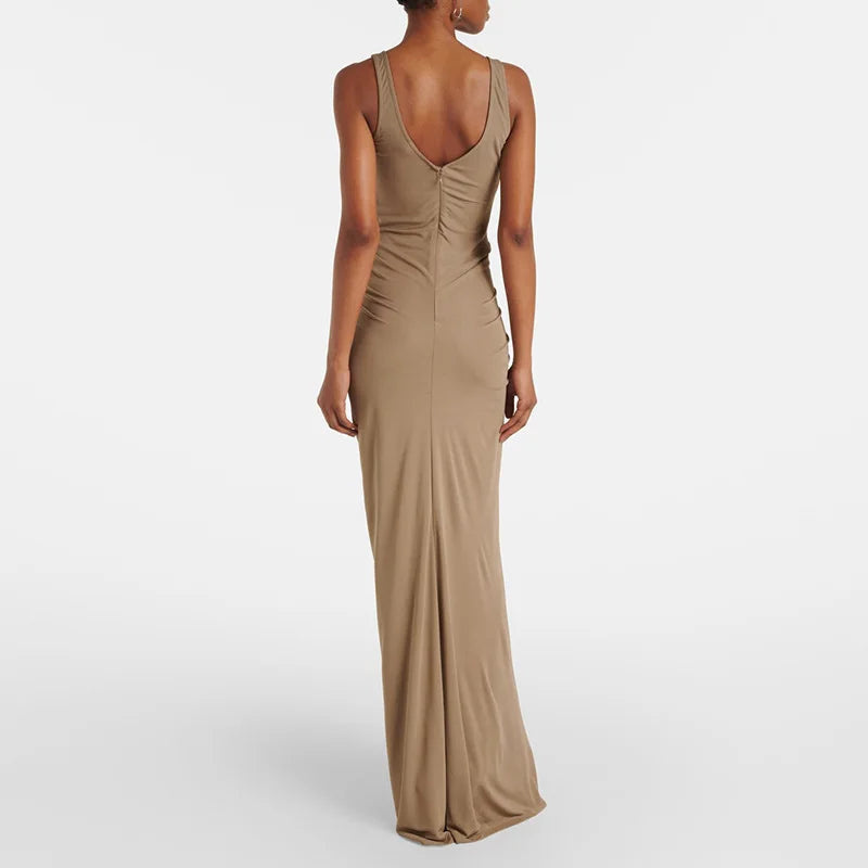 Ropa de mujer de moda 2025 primavera Sexy cuello en V profundo volante hueco vestido largo ajustado correas de verano espalda descubierta Zip vestidos de fiesta elegantes