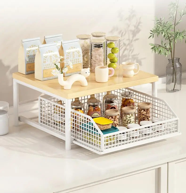 Organizador de Cocina Multi-Nivel de Madera | Maximiza Espacio en Gabinetes y Encimeras – Estilo Vintage Elegante