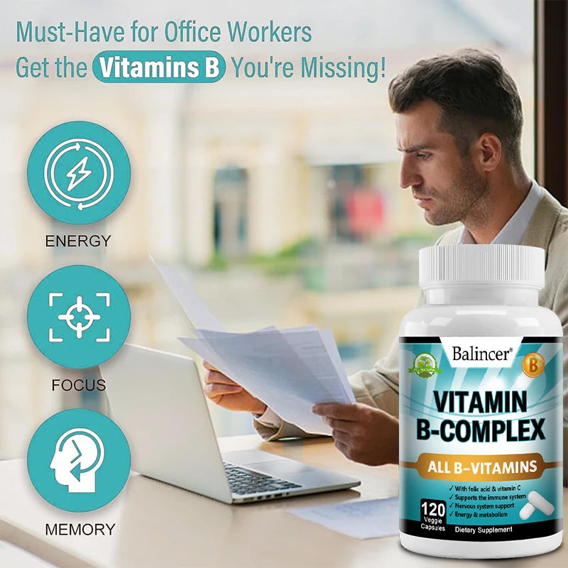 Complejo de Vitamina B Balincer con Ácido Fólico y Vitamina C | Apoyo para Energía, Sistema Nervioso e Inmunidad