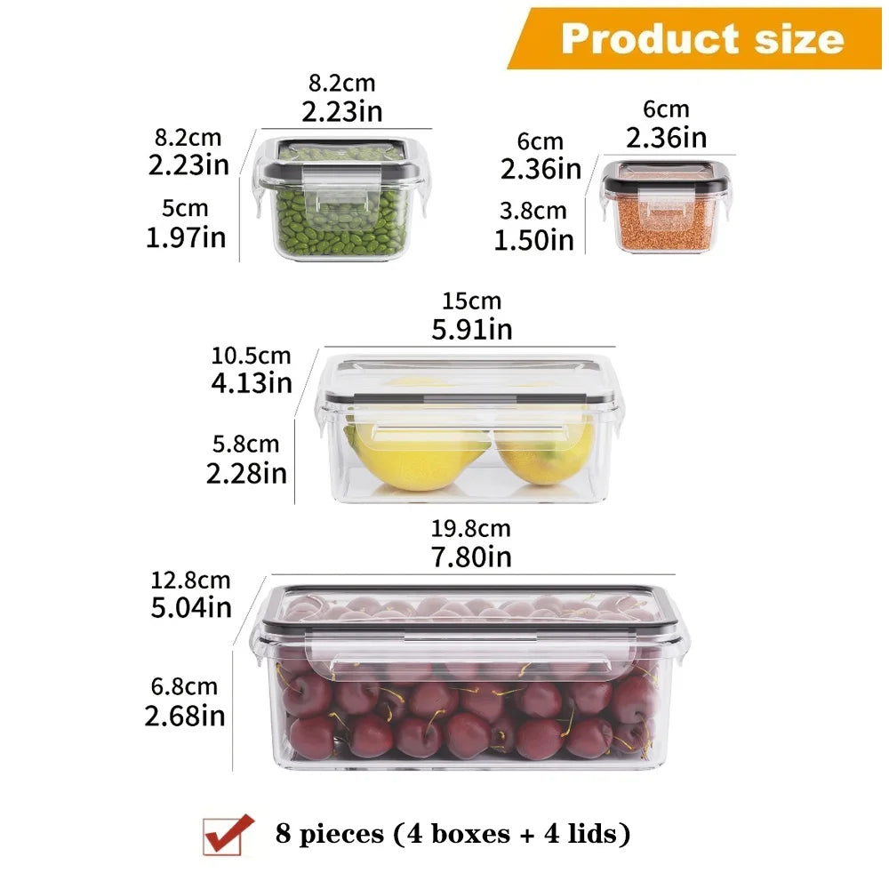 Contenedores de alimentos herméticos sin BPA, 8 unidades, con tapas de bloqueo, almacenamiento de plástico PP seguro para microondas/congelador para productos secos/frutas/verduras