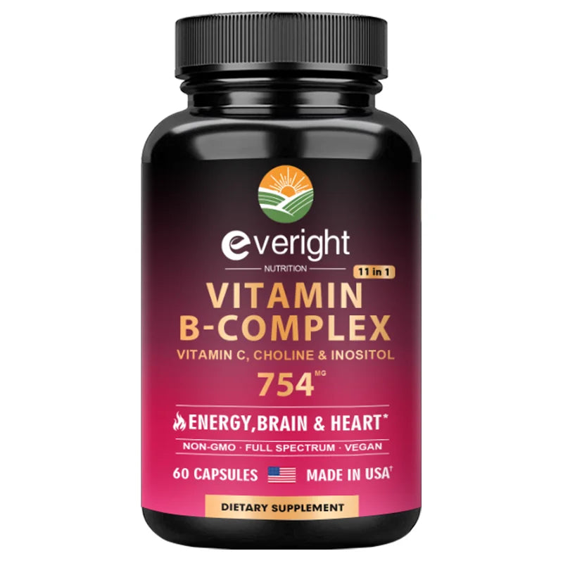 Complejo de Vitamina B XMSJ | Energía Diaria, Apoyo Cerebral y Cardiovascular con Vitamina C, Colina e Inositol