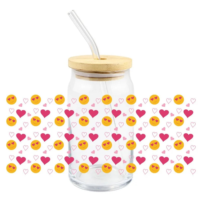 Diseño del Día de San Valentín UV DTF pegatina de transferencia 3D envuelve taza duradera impermeable amor para 16 OZ Libbey taza de vidrio calcomanías