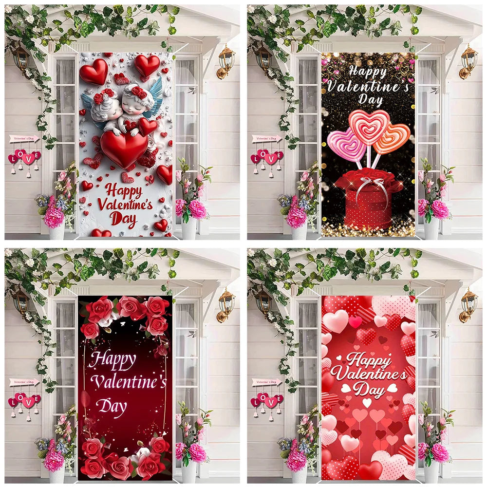 Banner de cubierta de puerta para el Día de San Valentín, rosas rojas, amor, fotografía, decoración de fondo, boda, novia, suministros para fiesta del Día de la madre