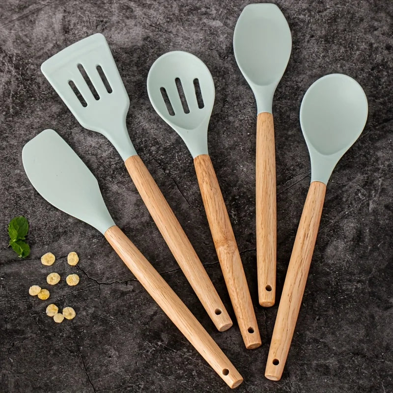 Juego de utensilios de silicona, 14 piezas, con soporte de plástico