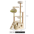 Árbol rascador para gatos, estructura grande de madera integrada con casa y columna rascadora, no ocupa mucho espacio.