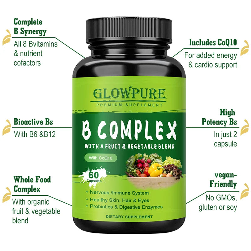 Complejo de Vitaminas B para Energía y Sistema Nervioso | Apoyo a Inmunidad, Corazón, Cabello, Piel y Uñas