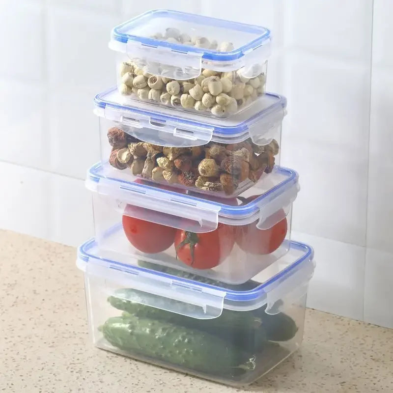 Caja de almacenamiento para refrigerador rectangular sellada con tapa, fiambrera crujiente de plástico calentada por microondas con tapa