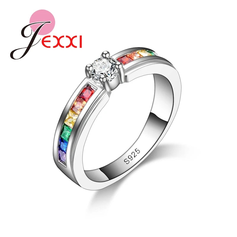 Anillo de boda de Plata de Ley 925 para mujer de cristal CZ de color elegante anillo de compromiso Anel