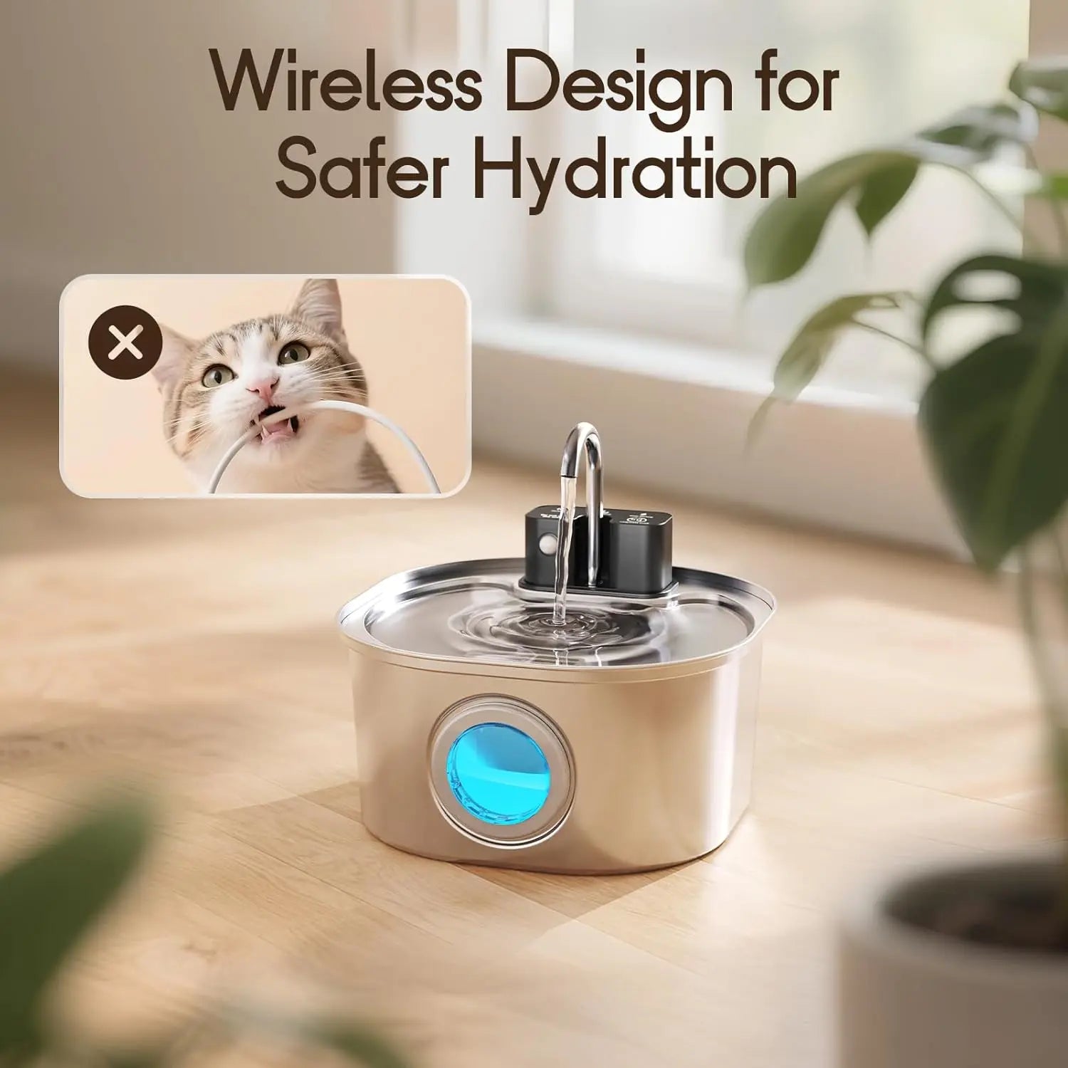 Fuente de Agua Automática para Gatos 3L de Acero Inoxidable – Bebedero Inalámbrico con Sensor Inteligente