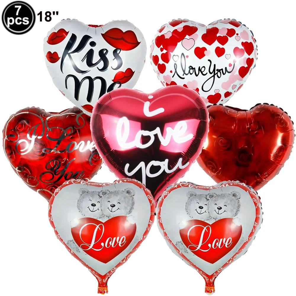 Día de San Valentín corazón rojo te amo labios rojos Rosa flor globos de aluminio decoración de boda aniversario despedida de soltera suministros para fiesta