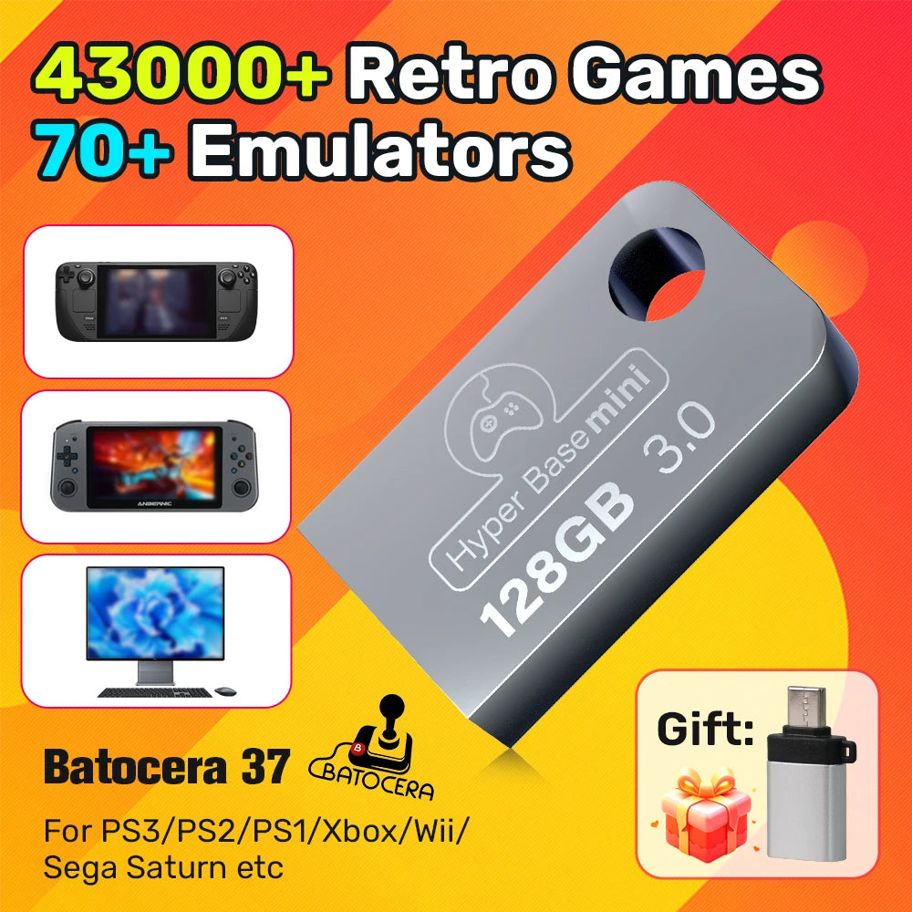 Stick Gamer Retro Hyper Base MINI 128GB | +43,000 Juegos Clásicos, Plug & Play para PC y Steam Deck