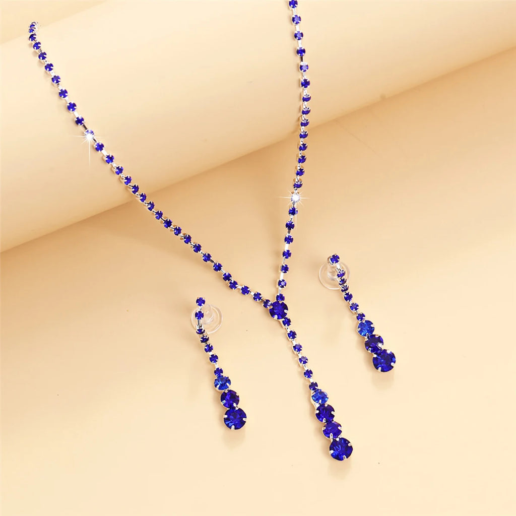 BLIJERY-conjunto de joyas de estilo tenis para mujer, collar brillante azul real/verde, pendientes, conjunto de joyería nupcial para boda, nuevo y elegante