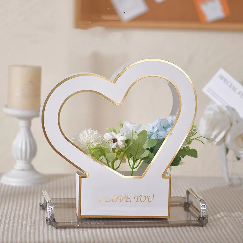 Caja de embalaje del Día de San Valentín, caja de embalaje de amor de flores de cartón blanco, bolsa de regalo de decoración de boda, Color sólido para regalo de flores