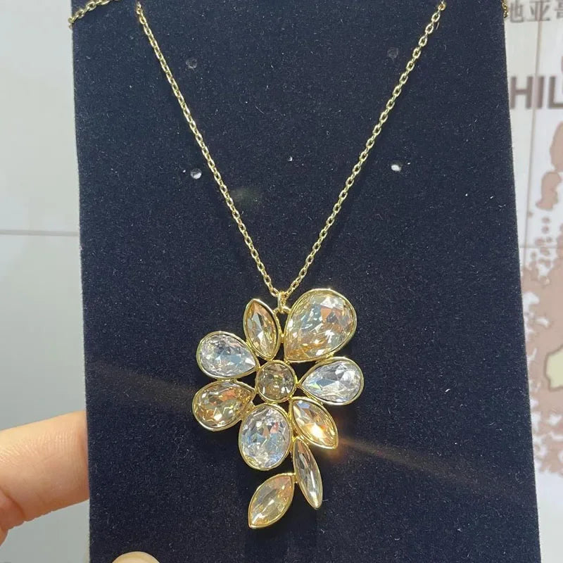 Dijes de moda, conjuntos de joyería fina, dijes de lujo, flores de cristal rosa, collar, pendientes, pulsera, accesorios de fiesta para mujer