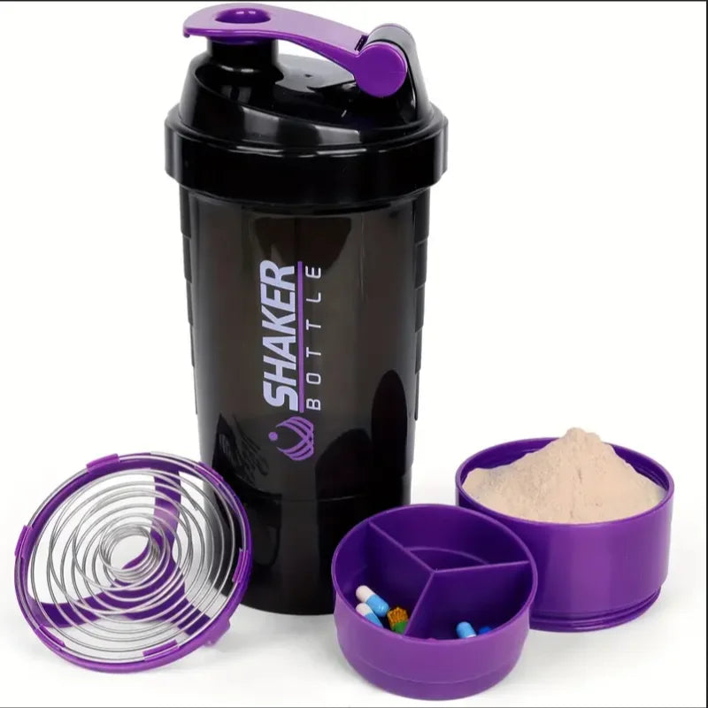 Botella Shaker con Contenedor de Proteína 2 Niveles - Mezclador de Batidos de Proteína - Botella Deportiva Ideal para Gimnasio y Fitness
