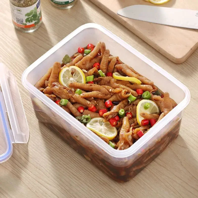 Caja de almacenamiento para refrigerador rectangular sellada con tapa, fiambrera crujiente de plástico calentada por microondas con tapa