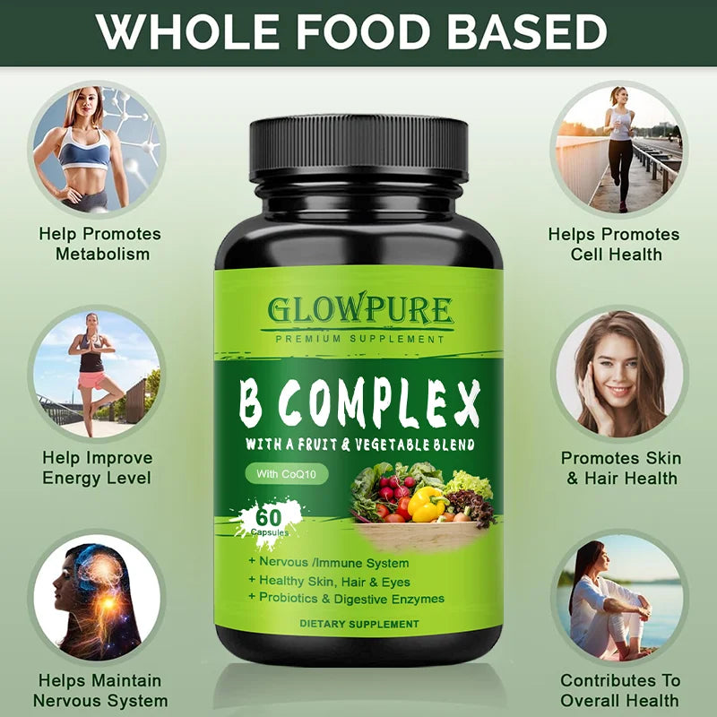 Complejo de Vitaminas B para Energía y Sistema Nervioso | Apoyo a Inmunidad, Corazón, Cabello, Piel y Uñas