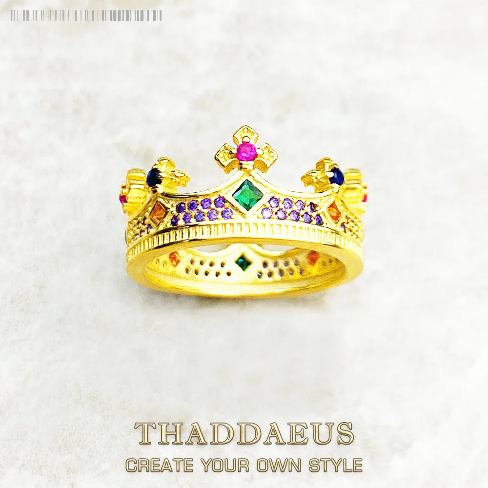 Anillo de Plata de Ley 925 para mujer, joya fina de estilo europeo de oro con corona de Reina, joya de diseño majestuoso