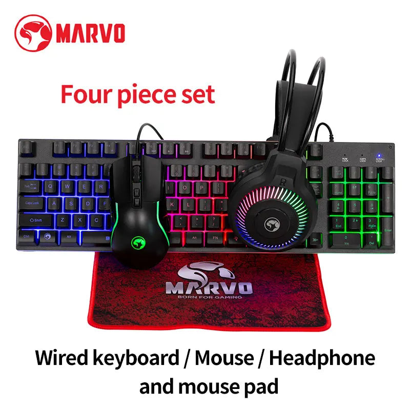 🎮 Kit Gamer MARVO 4 en 1 RGB Teclado + Mouse + Audífonos + Mousepad | Rendimiento Total para Gaming