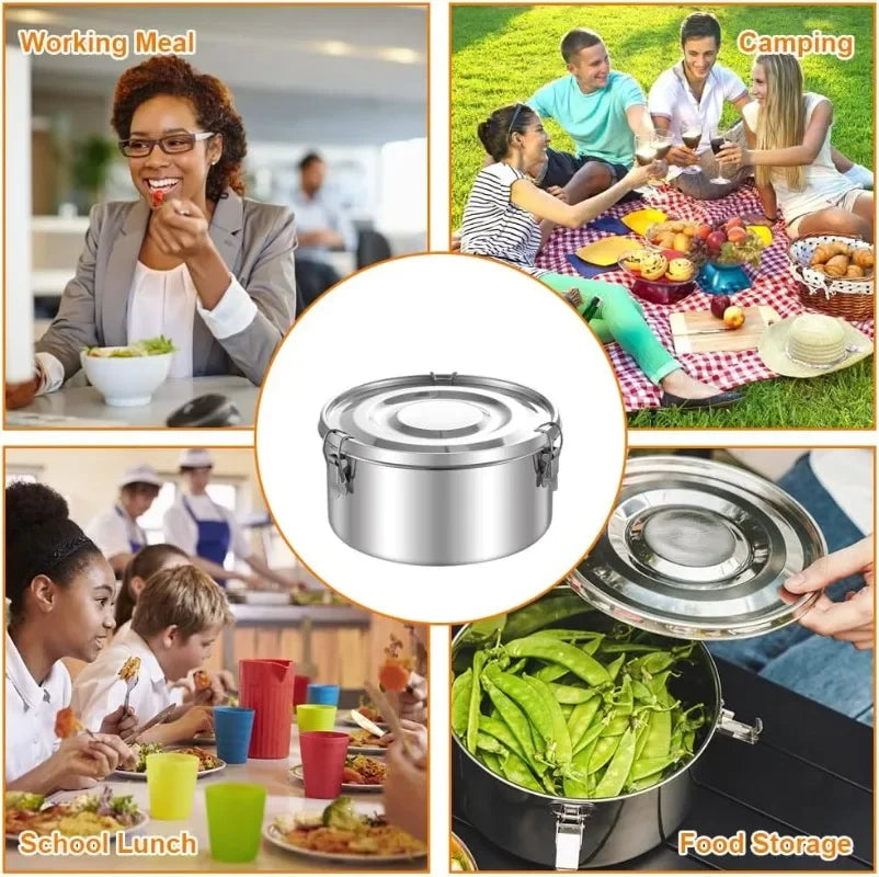 Caja de mantenimiento fresco de acero inoxidable, fiambrera sellada con hebilla, contenedor de comida redondo, contenedor organizador de frutas para refrigerador, 1/3 Uds.