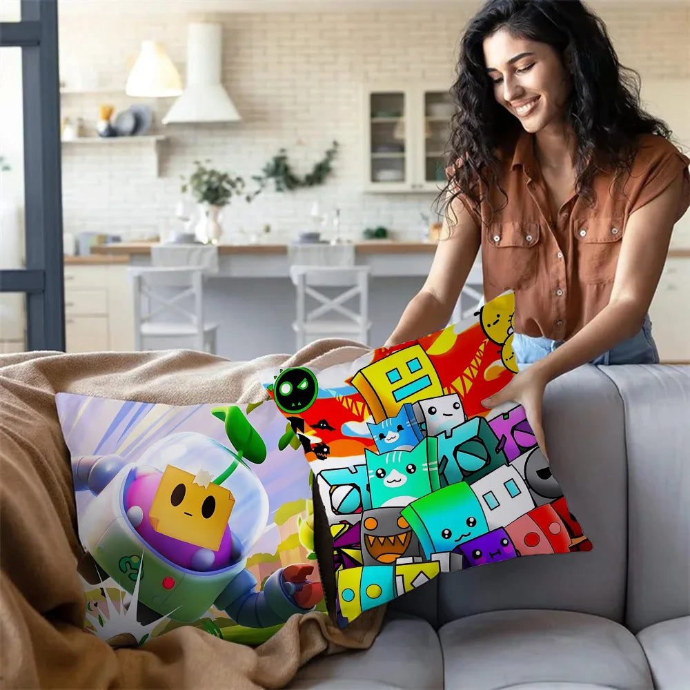 Fundas de almohada geométricas de dibujos animados Dash Videojuego sofá decorativo hogar impresión de doble cara funda de cojín bonita de felpa corta