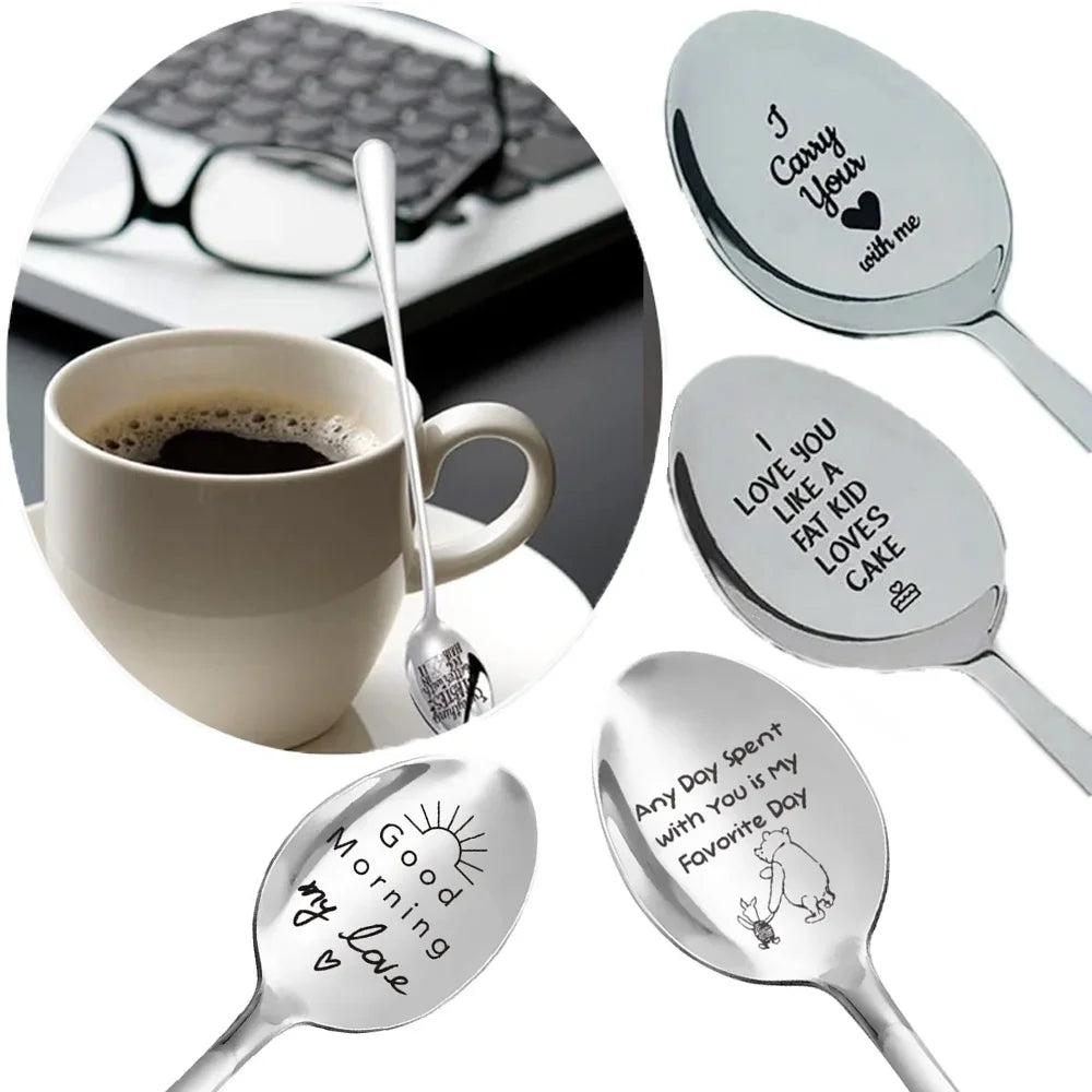 Regalo del Día de San Valentín, cucharas de café con leche de acero inoxidable, letras de amor, recuerdos de boda, regalo de aniversario para novia y novio