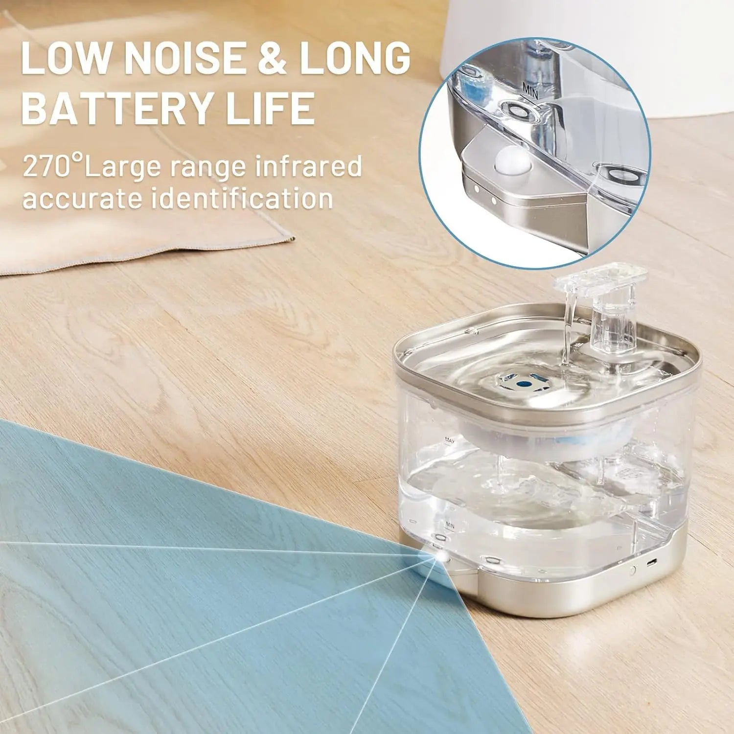 Bebedero Inalámbrico Inteligente para Gatos 2L – Sensor de Movimiento, Batería Recargable 5000mAh y Cuenco de Acero Inoxidable