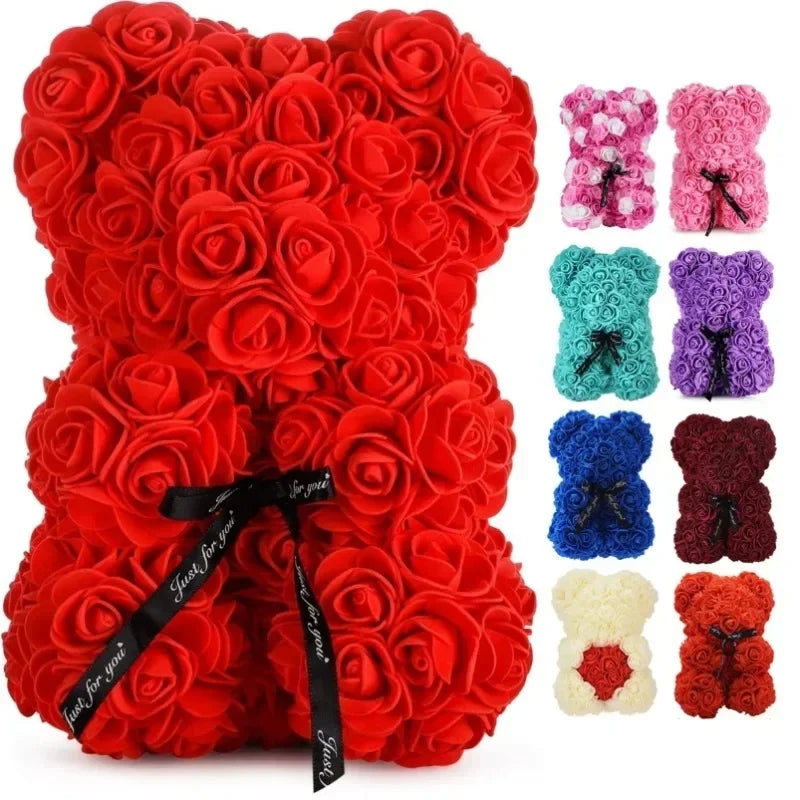 2025 Nueva flor artificial Rosa eterna Oso de peluche para mamá Día de la madre Cumpleaños Día de San Valentín Regalos y decoraciones de aniversario