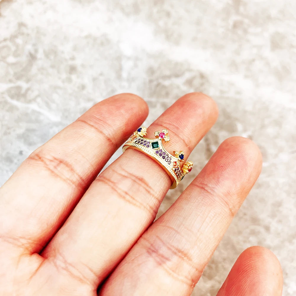 Anillo de Plata de Ley 925 para mujer, joya fina de estilo europeo de oro con corona de Reina, joya de diseño majestuoso