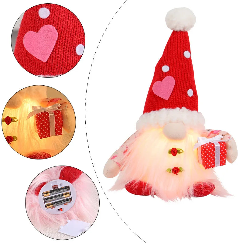 💕 Gnomo Decorativo Iluminado para San Valentín Muñeco Tejido sin Rostro con Luz LED | Regalo Romántico y Decoración del Hogar