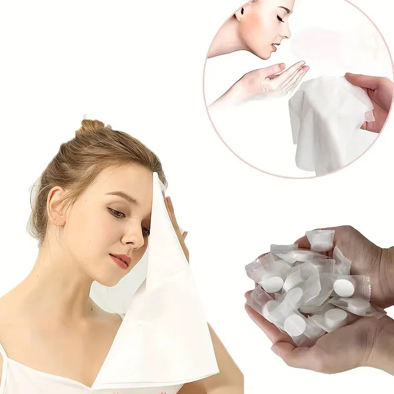 Toallitas Comprimidas Desechables para Limpieza Facial - 50 Piezas Portátiles