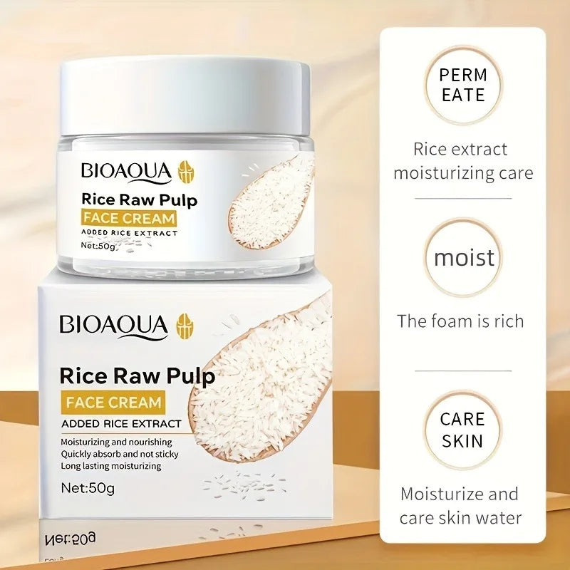 Crema Facial de Arroz Hidratante 50g - Nutrición Profunda y Brillo Natural