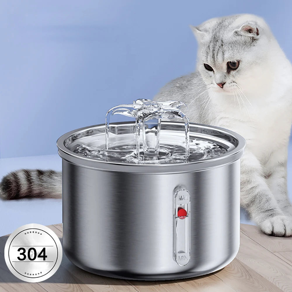 Fuente de Agua Automática de Acero Inoxidable para Gatos 2L – Bebedero con Sensor Inteligente y Alimentación USB