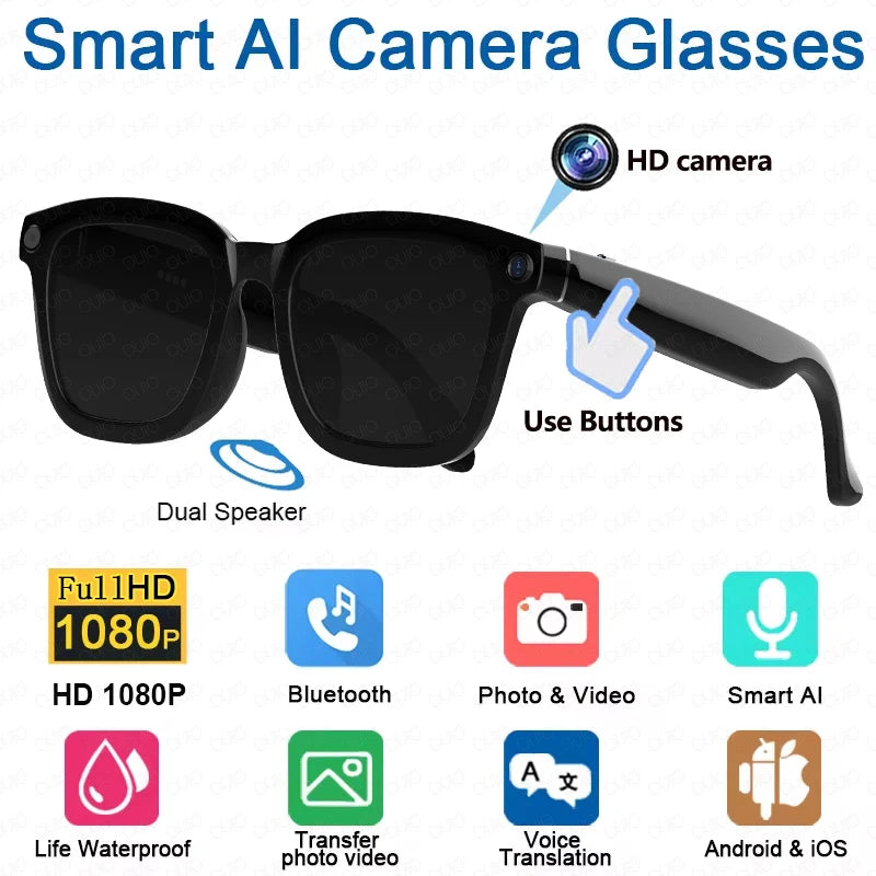 Gafas inteligentes AI, traducción AI, cámara HD de 8MP, imagen de disparo 4K, grabación de conversación, escucha de música, novedad de 2026