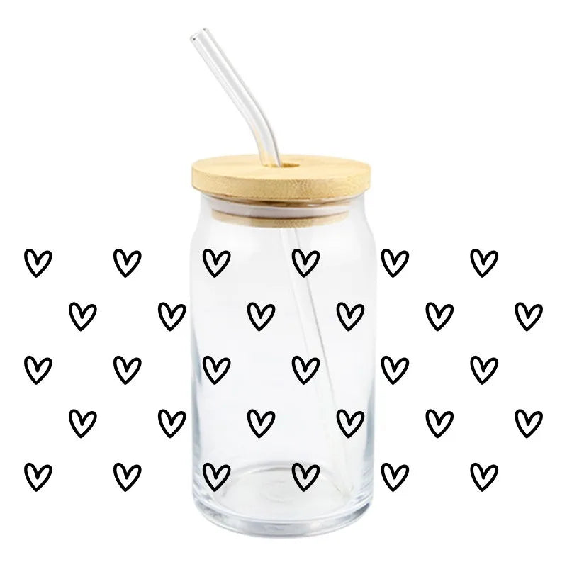 Diseño del Día de San Valentín UV DTF pegatina de transferencia 3D envuelve taza duradera impermeable amor para 16 OZ Libbey taza de vidrio calcomanías